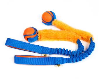 Ultra tug ball with fur and bungee handle - Durable dog toy - Dog sports gear - Puppy toy