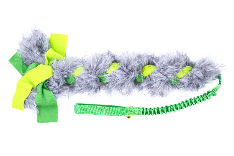 Colorful fur tug toy for dogs Fleece and fur braided dog toy Dog's Craft durable dog toy Green