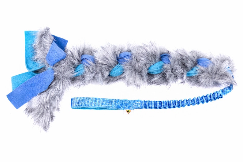 Colorful fur tug toy for dogs Fleece and fur braided dog toy Dog's Craft durable dog toy Blue