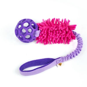 Hollee ball with MOP fabric Durable dog toy with bungee handle colorful toy for dogs Strong tug toy Purple