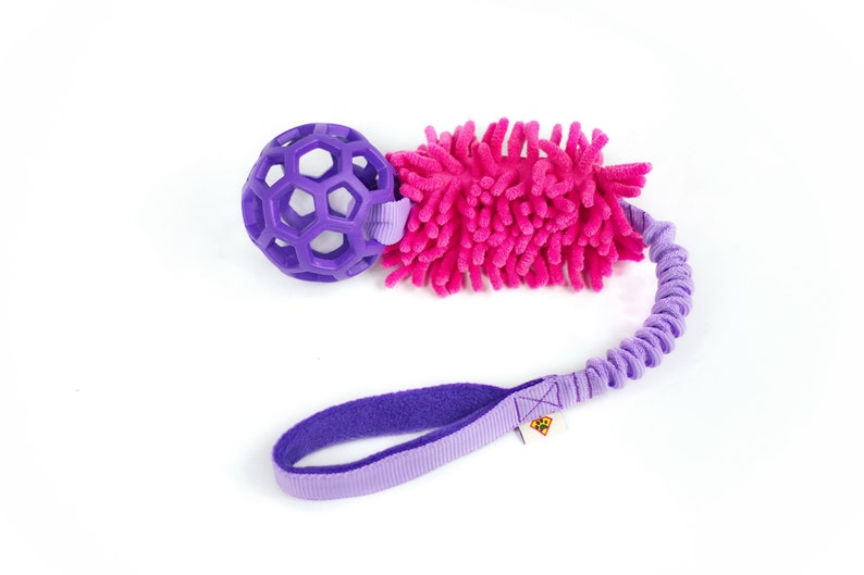 Hollee ball with MOP fabric Durable dog toy with bungee handle colorful toy for dogs Strong tug toy Purple