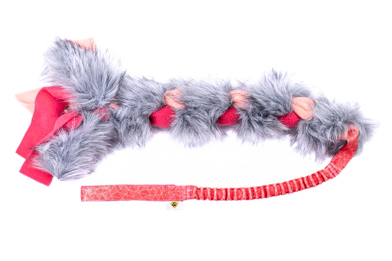 Colorful fur tug toy for dogs Fleece and fur braided dog toy Dog's Craft durable dog toy Red