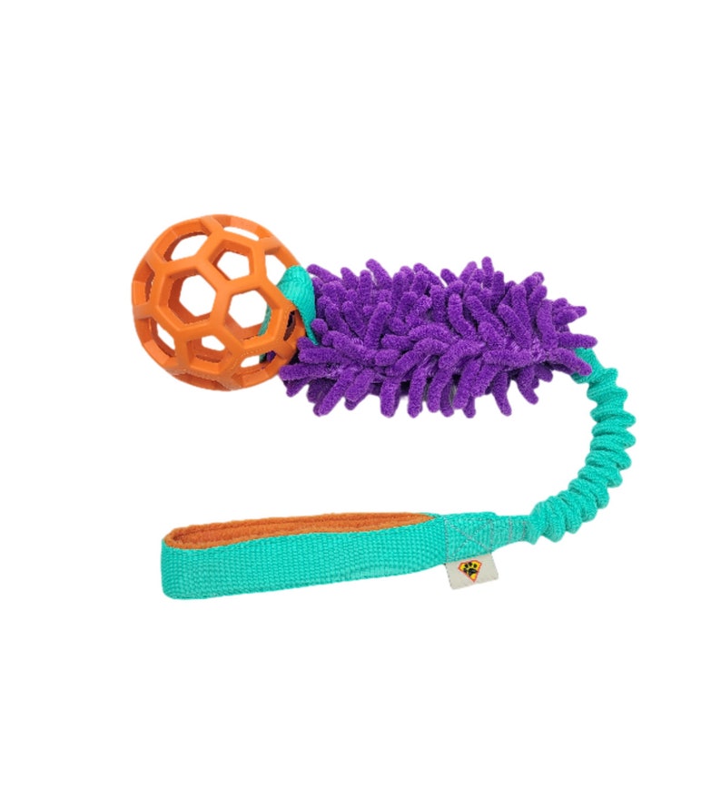 Hollee ball with MOP fabric Durable dog toy with bungee handle colorful toy for dogs Strong tug toy Mint