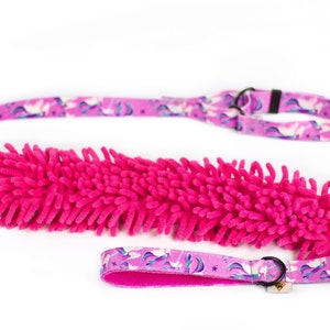 Competition leash for dogs Agility leash for sport dogs Dog lead Leash with tug toy Unicorn + pink