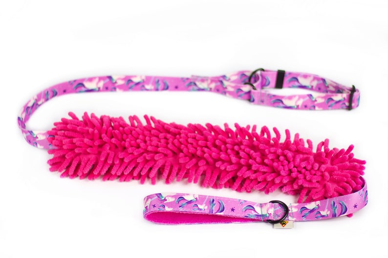 Competition leash for dogs Agility leash for sport dogs Dog lead Leash with tug toy Unicorn + pink