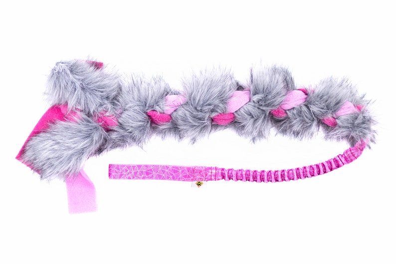 Colorful fur tug toy for dogs Fleece and fur braided dog toy Dog's Craft durable dog toy Pink