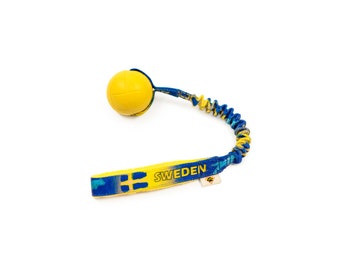 SCHWEDEN Nationalfarben - Einfaches Bungee-Hundespielzeug mit Ball - Schwimmendes Hundespielzeug - Dog's Craft