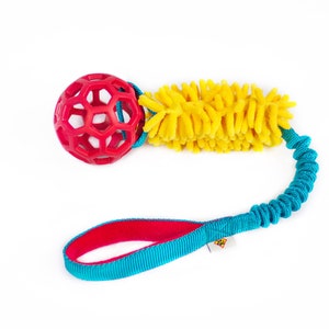 Hollee ball with MOP fabric Durable dog toy with bungee handle colorful toy for dogs Strong tug toy Teal