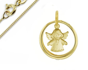 Baptism ring with guardian angel cross, real gold 333 (8K) with gold-plated silver chain, jeweler quality