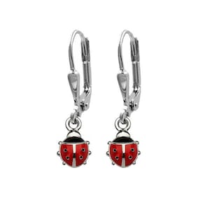 Children&#39;s earrings beetle, 925 sterling silver, colored lacquered