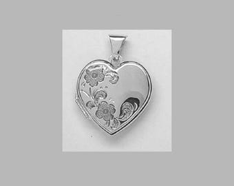 SPECIAL OFFER, Medallion pendant heart with floral pattern, 20 mm in size, 925 sterling silver.