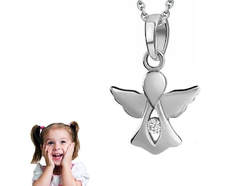 Children's guardian angel pendant with chain, 925 sterling silver, German made