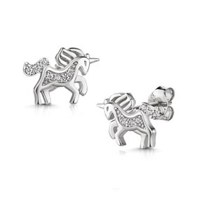 Ear studs unicorn with zirconia stones, 925 sterling silver, jeweler quality