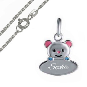 Children&#39;s pendant teddy bear with name engraving, 925 sterling silver, incl. armoured chain