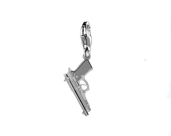 Charm pendant pistol -925 sterling silver, rhodium-plated (tarnish-proof)