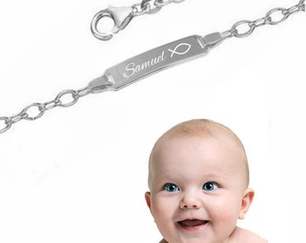 Baby Armband  mit Tauffisch/Christenfisch(graviert) -925er Sterling Silber- persönliche Gravur