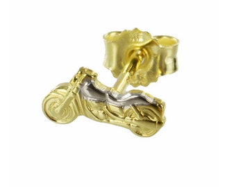 Single stud earring motorcycle, bicolor, 333 gold (8kt), German made
