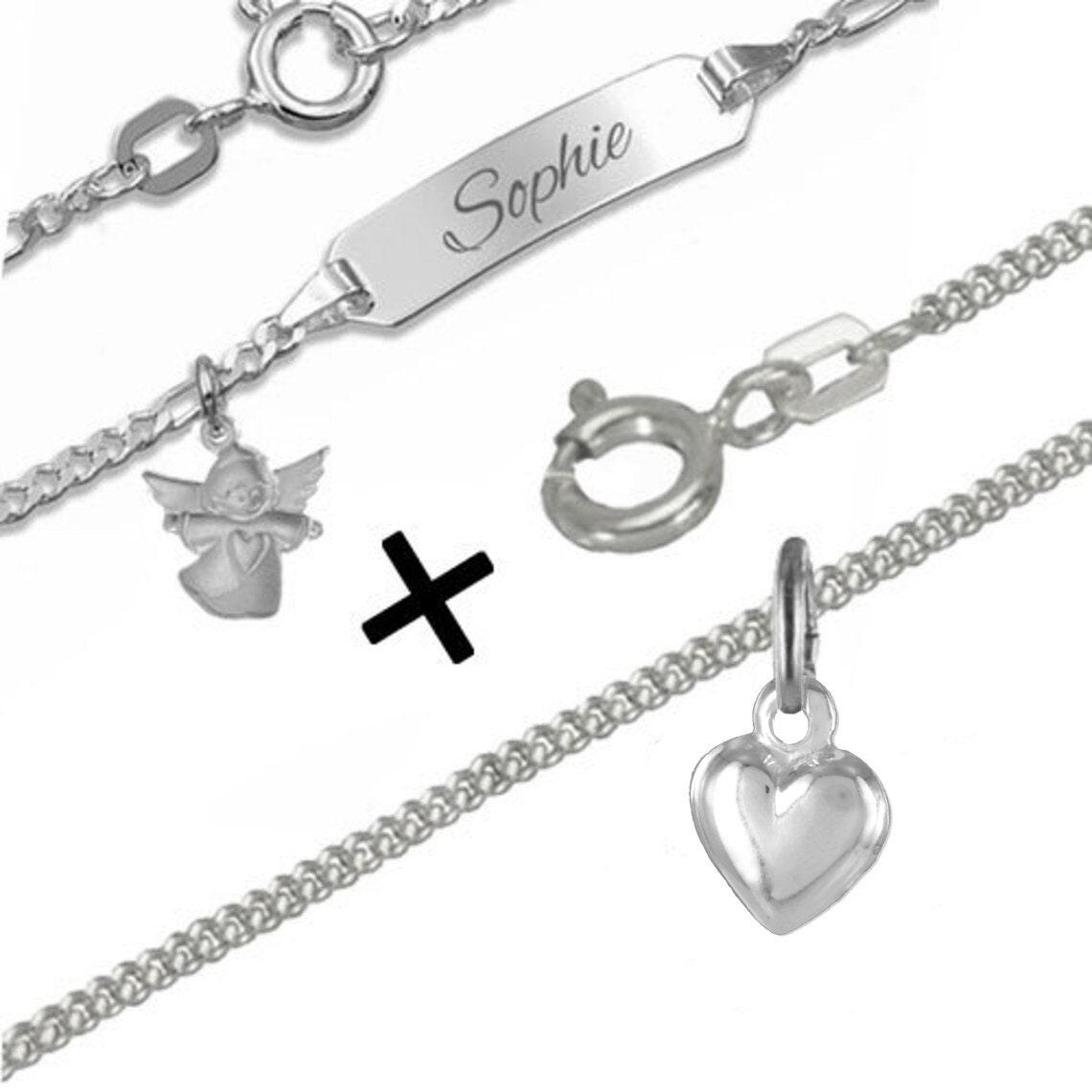 Baby Taufe Herz Armband Mit Teddy Bär Mit Gravur Namen Und Datum Silber 925 Verg