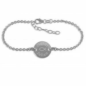 Girl bracelet with the engraving plate Christenfisch(Tauffisch)- ca.2 mm Wide and ca.17 cm long-Silver925-personal engraving