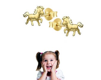 1 pair of horse stud earrings, genuine 333 (8K) gold, approx. 7 mm in size, Made in Germany