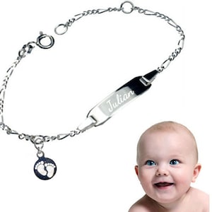 Children&#39;s bracelet Figaro with baby feet silver925 engraving
