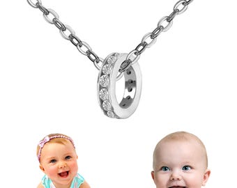 Christening ring chain with zirconia stones, for baby/toddlers, Sterling Silver 925, jeweler quality