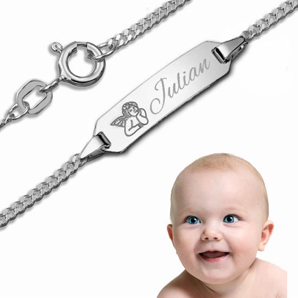 Bracelet de baptême pour bébé réservoir avec ange gardien Gravure en argent sterling 925 Fabriqué en Allemagne