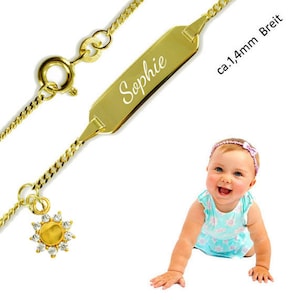 Baby Tank Name Bracelet with Flower,Real Gold/333(8K)- Incl. engraving- German production