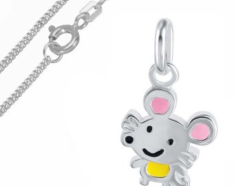 Children's pendant mouse with curb chain, 925 sterling silver, German made