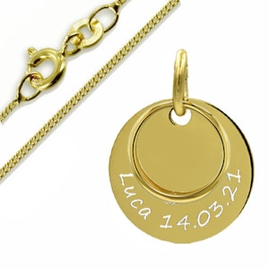 Engraving plate with baptism ring, real gold 333 (8 carat) with gold-plated silver chain, top jeweler quality