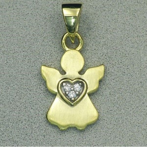 Angel pendant with zirconias-real gold/333(8K), with gold-plated silver chain