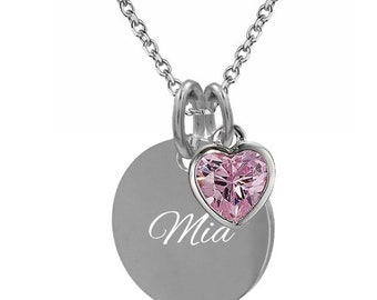 Necklace, engraved plate with heart, 925 sterling silver, personal engraving