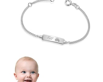 Baby name bracelet with tractor, 925 sterling silver, personal engraving