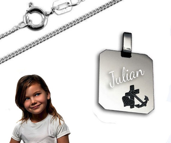 Le Bebé Gioielli Ciondolo Per Bambini "Fede Amore Speranza" - Argento 925 - Italia Collana Con Ciondolo Bimbo - Foto 4