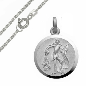 Saint Florian pendant, 18 mm, with curb chain, 925 Sterling silver, personal engraving, Made in Germany