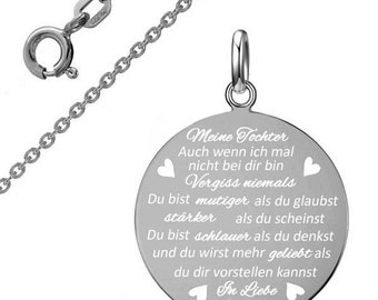 Meine Tochter Spruch Kette, 925er Sterling Silber, persönliche Gravur, NEU