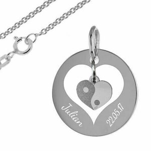 Runder Anhänger mit dem beweglichen Yin Yang-Silber925- Inkl. Gravur&Kette