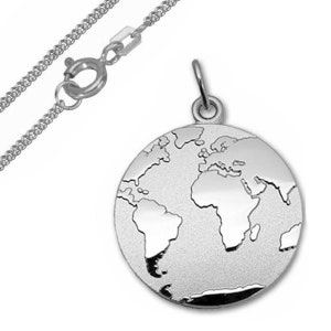 Pendant world, world map -925 silver- incl. personal engraving and chain- NEW