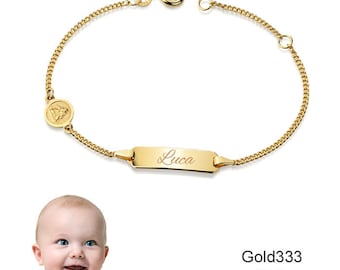 Baby bracelet, name bracelet with guardian angel, real gold 333 (8 carat), personal engraving, Made in Germany