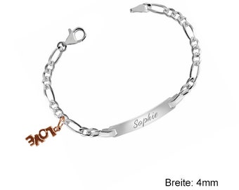 Bracciale da donna/ragazza con ciondolo d'amore - argento sterling 925 - incisione personale