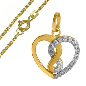 Infinity heart with zirconias-real gold/333(8K), with gold-plated silver chain