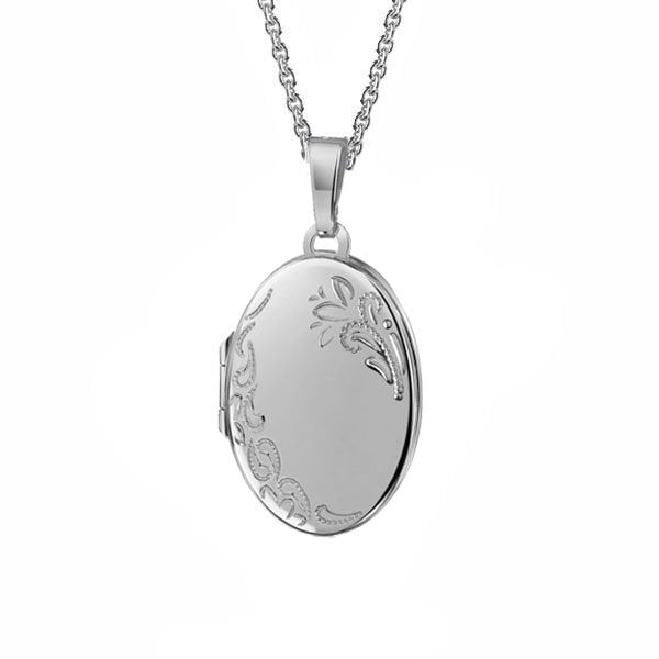 Medaillon Anhänger Oval mit Blumenmuster, 925er Sterling Silber, Gravur, Made in Germany