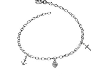 Chaîne de cheville foi, amour, espérance, argent sterling 925, qualité bijoutier, NEUF