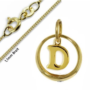 Collar con anillo de bautismo con letras personales, oro auténtico 333 (8 quilates) - Fabricación alemana