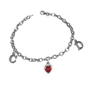 Valentine&#39;s Day Women&#39;s Bracelet with Two Personal Letters and Heart Pendant-Sterling Silver 925- New