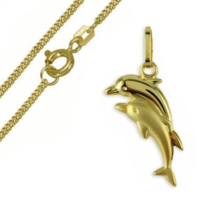 Pendant dolphins, real gold/333(8K), with gold-plated silver chain
