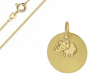 Children's engraved plaque with elephant, real 333 gold (8 karat) with gold-plated silver chain + personal engraving