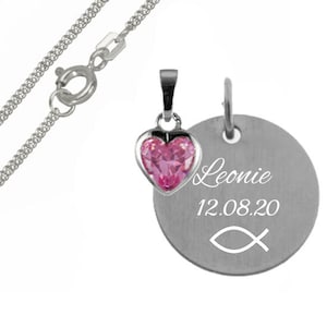 Christening chain Christian fish with heart pendant silver925- tank chain + engraving