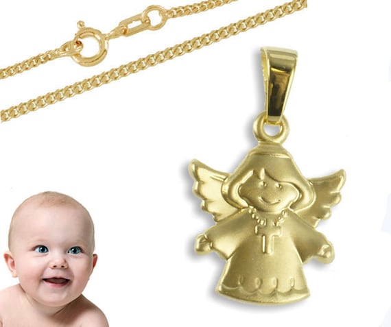Rosè Gold 333 Kinder Zirkonia Herz Schutz Engel Anhänger Mit Kette Silber 925