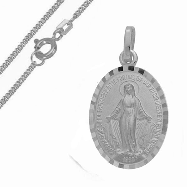 Hl. Maria , Madonna, Milagrosa Anhänger mit Panzerkette-925er Sterling Silber-Made in Germany